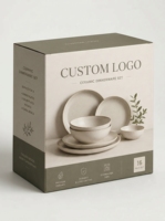 Juego de Platos y Tazones con Logotipo Personalizado, 4 Piezas, Vajilla de Cerámica, Caja de Regalo, Empaque Rígido de Alta Gama