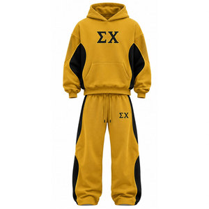 Ensemble de survêtement unisexe Sigma Chi Or et Noir avec sweat à capuche et pantalon, décontracté, longueur intégrale, avec cordon de serrage et poches, impression par transfert thermique - Product Image 2