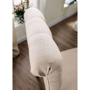 Chaises de salle à manger classiques en tissu de lin tufté ivoire, 2 chaises latérales à dossier en volutes, en bois massif, rembourrées, style rustique pour cuisine - Product Image 6