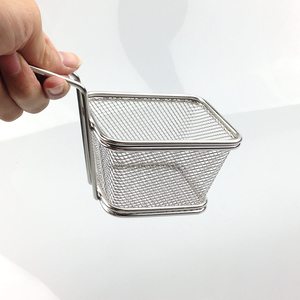 Vente en gros de grillage carré rectangulaire en acier inoxydable pour la cuisine, mini petit support pour taco, frites et frites, panier pour friteuse - Product Image 3