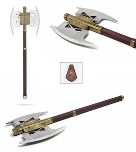 Réplique de l'axe de combat de Gimli de Le Seigneur des Anneaux, hache à double lame des Nains, qualité industrielle, manche en acier au carbone, support mural en bois - Product Image 5