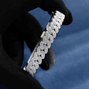 Bracelet jonc cubain Miami hip-hop serti de moissanite demi-diamant ronde incolore de 10 mm en argent 925 à bas prix - Product Image 1