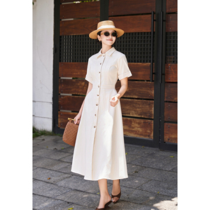 Vestido Camisero Elegante de Poliéster y Elastano para Mujer, Vestido Midi con Botones al Frente, Manga Corta, Corte en A, Vestido Casual de Oficina TESSA - Product Image 3