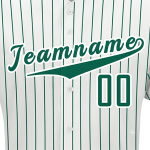 Maillot de baseball d'hiver tendance blanc et vert à fines rayures 100 % polyester séchage rapide avec nom et numéro de l'équipe brodés pour adulte – Tenue de sport athlétique - Product Image 4