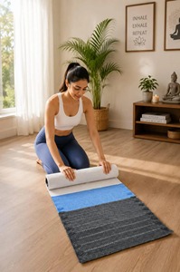 Contemporary Woven Exercise Mat Rectangle Blue White Printed Non-Slip Rubber Backing Home Use Medium Thickness Polyester - Product Image 3