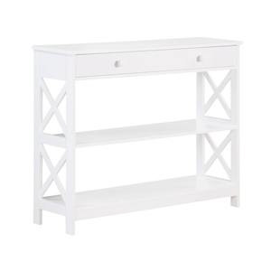 Mesa Consola Blanca con Espejo y Cajón, Laterales con Diseño en X, Estante de Almacenamiento de 3 Niveles, Mueble Moderno para Entrada de Casa de Campo u Hotel - Product Image 1