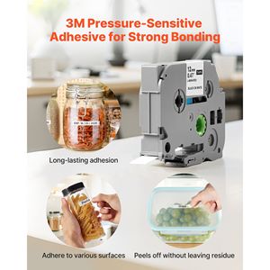 Confezione da 4 nastri adesivi per etichettatrici in bianco e nero da 0,47 pollici/12 mm compatibili con vari tipi di etichettatrici Brother P-Touch - Product Image 1