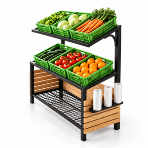 Exhibidor de Productos Metálico de 3 Niveles, Estante Independiente para Supermercado con Porta Bolsas - Product Image 1