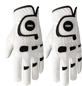 Genuine Leather Men Women Pull on Golf <b>Gloves</b> Custom Club Logo Soft Feel Breathable <b>Moisture</b> Wicking Waterproof Hand Grips - Product Image 1