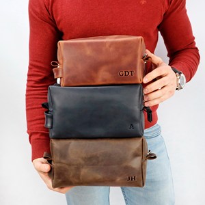 Bolsa de Aseo de Cuero Genuino con Logotipo Personalizado de Lujo para Hombre, Bolsa de Viaje Vintage para Colgar, Bolsa de Aseo de Cuero LNTB-0029 - Product Image 2