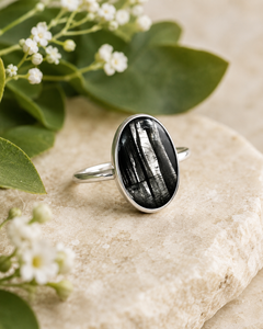 Anillo de compromiso de hiperstena negra natural, plata de ley 925 maciza, hecho a mano, con cabujón, anillo llamativo unisex. - Product Image 2