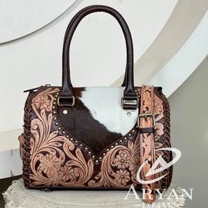 Latest Designer Genuine Tooled Cowhide Leather Western Medium Size Speedy Bag Floral Handcrafted Lady Shoulder Speedy Handbags - Product Image 1