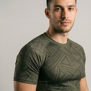 Men's Geometric Pattern Compression <b>Shirt</b> Short Sleeve O-Neck Quick Dry Sporty Fit Active Wear - Product Image 2