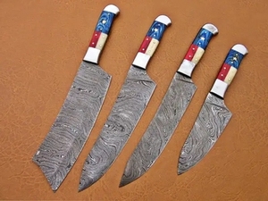 Ensemble de 4 couteaux de chef multifonctionnels écologiques avec manche en bois, couteaux de cuisine professionnels en acier inoxydable - Product Image 3