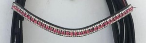 Bridon de cheval en PU noir avec garniture et rembourrage en strass rose - Product Image 3