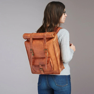 Genuine <b>Leather</b> Roll Top <b>Backpack</b> Vintage Style Durable Softback with Buckle Closure Unisex <b>Laptop</b> Compartment 20-39Litre Should - Product Image 4