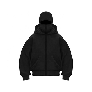 Wholesale High-Quality Custom Men's Hoodie Full Face Mask <b>Zip</b>-Up 100% Cotton 300g Knitted Breathable Eco-Friendly High-Quality - Product Image 4