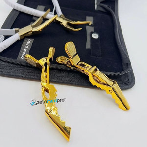 Kit d'outils professionnels pour extensions de cheveux : pinces crocodiles dorées, peigne blanc, aiguilles en C, logo personnalisé en acier inoxydable - Product Image 3