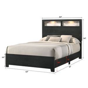 Cabecera de Cama Queen Size con Panel de Madera y LED, Diseño Inclinado Elegante, Espacio de Almacenamiento Adicional, Acabado Negro, Mueble de 1 Pieza - Product Image 5