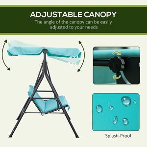 Dondolo a 3 posti con tettuccio regolabile, telaio in acciaio verde e cuscino impermeabile per patio e giardino esterno - Product Image 4