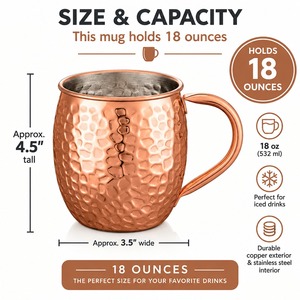 Hammered Copper <b>Mug</b> 18 Oz Classic Style With Handle <b>Thermal</b> Insulation For Home Use - Product Image 3