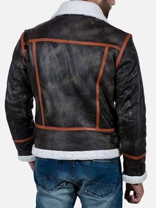 Distressed <b>Shearling</b> Brown Leather <b>Jacket</b> - Product Image 3