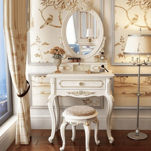 Luxury French Classic <b>Dressing</b> <b>Table</b> <b>Solid</b> Mahogany <b>Wood</b> Carved Ivory Vanity <b>Table</b> Set Mirror for Bedroom Villa Apartment - Product Image 3