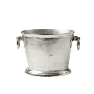 Seau à glace en métal fait main, forme ovale, finition argentée, avec poignée en bois, pour bar, bière et fêtes - Product Image 2