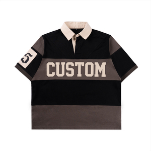 Custom OEM Oversized Color block Polo Shirt Men Streetwear Cotton Short Sleeve Contrast Panel Printed Casual Top For Wholesale - Product Image 1