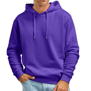 Sweat-shirt à capuche gris clair pour homme, coupe classique, en coton French Terry, décontracté, pour l'automne, couleur unie, tricoté, manches longues - Product Image 4