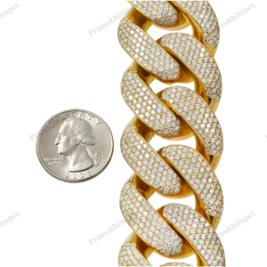 สร้อยคอเงินแท้ 925 แบบ Cuban Link ขนาด 32 มม. ยาว 22 นิ้ว ประดับเพชร Moissanite ความใส VVS คุณภาพสูง สไตล์ฮิปฮอป ชุบทอง GRA - Product Image 4