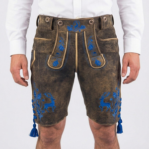 Lederhosen bavaroises authentiques pour hommes, costume traditionnel allemand, pantalon court en cuir de chèvre véritable, respirant - Product Image 3