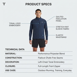 Gilet de course léger coupe-vent pour homme, en tissu Performance Blend, entièrement zippé, bleu marine foncé, fabricant OEM de vêtements de sport - Product Image 5