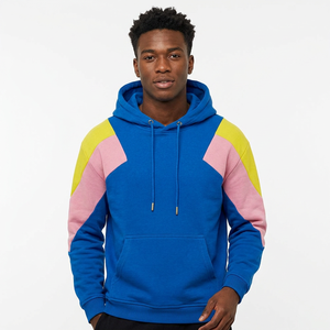 Sudadera con Capucha de Bloques de Color, Manga Raglán, Unisex, Casual, Azul, Rosa, Amarillo, Tejida, para Otoño - Product Image 3