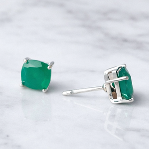 <b>Green</b> Onyx Cushion Prong Stud <b>Earring</b> 8x8mm Faceted Gemstone <b>Earring</b> Handmade Minimalist Jewelry Gift for Her - Product Image 2