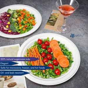 Assiette ronde compostable en bagasse de canne à sucre de 9 pouces pour la restauration - Product Image 2