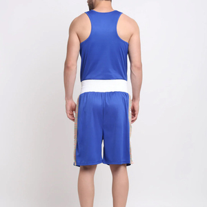 Ensemble de boxe pour homme, débardeur et short bleus en sublimation, polyester respirant, vêtements de sport personnalisés, uniforme de boxe - Product Image 3