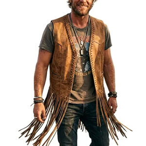 <b>Mens</b> Cowboy Fringe Vest Leather Western Sleeveless <b>Jacket</b> <b>Suede</b> Tassel Festival Rodeo Biker Supplier Premium OEM Apparel - Product Image 1
