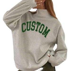 Sudadera Oversize de Cuello Redondo para Mujer, con Estampado de Letras Personalizado, Gris, Tejida, Manga Larga, para Otoño, Transpirable, Mezcla de Algodón - Product Image 5