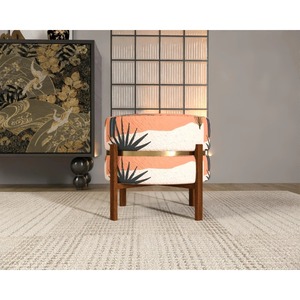 Pouf en tissu à motif abstrait éclectique, ottoman compact pour salon, emballage en une seule pièce - Product Image 5