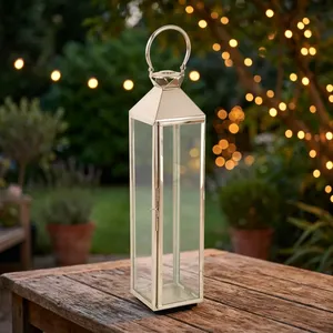 Farol de Acero Inoxidable y Vidrio, Moderno Portavelas Colgante, Elegante Decoración para Jardín, Patio y Hogar, Iluminación Ambiental - Product Image 4