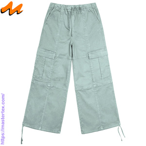 Pantalones Cargo Casuales de Mezclilla para Mujer MASTER TEXTILE, Corte Holgado, Color Sólido, Pierna Ancha, Transpirables, Cintura Media, 250g/m2 - Product Image 1
