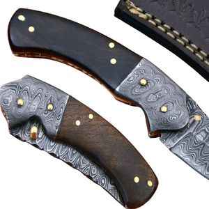 Couteau de chasse à lame fixe en acier à motif damas avec manche en bois naturel, couteau utilitaire de survie pour le camping en plein air, fabriqué à la main - Product Image 2