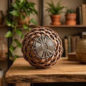 <b>Rustic</b> Woven Wood Cabinet Knobs Round Metal Handle for Drawer Dresser Kitchen Use Easy Installation - Product Image 2