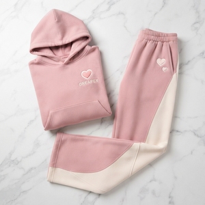 Women's <b>Pink</b> White Oversized Hoodie <b>Tracksuit</b> Set Casual Sportswear Sweatshirt Wide Leg Jogger Pants Two Piece Outfit - Product Image 3