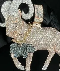 Colgante de Cabra Iced Out con Moissanita, Plata de Ley 925, Bañado en Oro de 14K, Collar Vintage con Diseño de Animal, Amuleto Unisex, Diamante Tishya - Product Image 6
