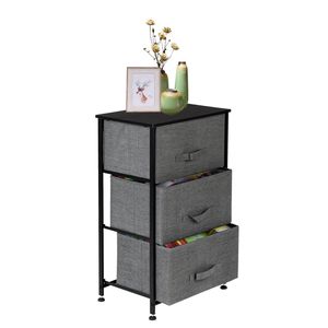 Cassettiera a 3 livelli con struttura in metallo e cassetti in tessuto con apertura facilitata, unità di archiviazione con piano in legno per cameretta o camera da letto - Product Image 3