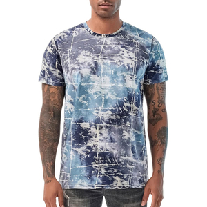 Tie Dye Blue Cloud Washed Abstract Print Short Sleeve Casual Men T <b>Shirt</b> Summer European Style - Product Image 4
