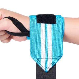 Light Blue <b>White</b> Contrast Stripe Wrist <b>Wraps</b> Weightlifting Elastic Support Powerlifting Training Brace - Product Image 2