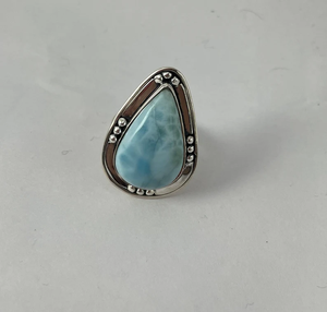 แหวนพลอยลาริมาร์รูปทรงลูกแพร์ เงินแท้ 925 แหวนทำมือ หินสีน้ำเงิน เครื่องประดับสไตล์โบโฮสำหรับผู้หญิง - Product Image 4